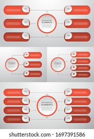 Bundle infographic elements data visualization. Vector template with 3, 4, 6, 8 options. Can be used for presentations, business processes, workflow, diagram, flowchart, timeline, marketing, trainings