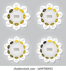 Bundle infographic elements data visualization. Vector template with 8, 9, 10, 11 options. Can be used for presentations, business processes, workflow, diagram, flowchart, timeline, marketing, trainin