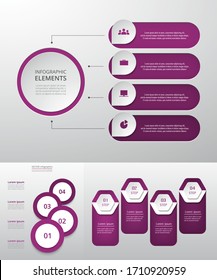 Bundle infographic elements data visualization. Vector template with 4 options. Can be used for presentations, business processes, workflow, diagram, flowchart concept, timeline, marketing, trainings.