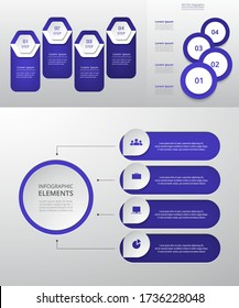 Bundle infographic elements data visualization. Vector template with 4 options. Can be used for presentations, business processes, workflow, diagram, flowchart concept, timeline, marketing, trainings.