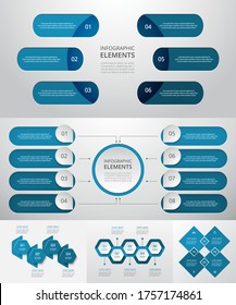 Bundle infographic elements data visualization. Vector template with 4, 5, 6, 8 options. Can be used for presentations, business processes, workflow, diagram, flowchart, timeline, marketing, trainings