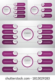 Bundle infographic elements data visualization. Vector template with 3, 4, 6, 8 options. Can be used for presentations, business processes, workflow, diagram, flowchart concept, timeline, marketing