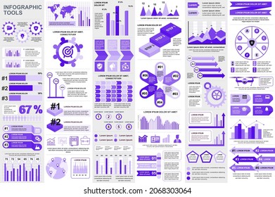 Bundle infographic elements data visualization vector design template. Mega set. Can be used for steps, business processes, workflow, diagram, flowchart concept, timeline, icons, info graphics.