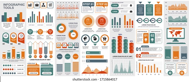 Bundle infographic UI, UX, KIT elements with charts, diagrams, workflow, flowchart, timeline, online statistics, marketing icons elements design template. Vector info graphics and infographics set.