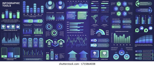 Bundle Infografik UI, UX, KIT-Elemente mit Diagrammen, Diagrammen, Workflow, Flussdiagramm, Timeline, Online-Statistiken, Marketing-Icons Elemente Design-Vorlage. Infografiken und Infografiken zur Vektorillustration.