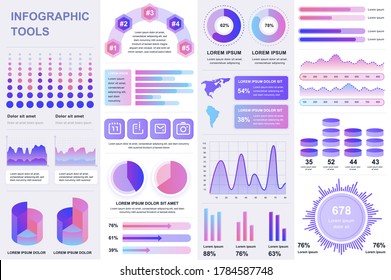 Bundle infographic UI, UX, KIT elements. Different charts, diagrams, workflow, flowchart, timeline, schemes, marketing icons, graphs and bars design template. Vector info graphic and infographics set.