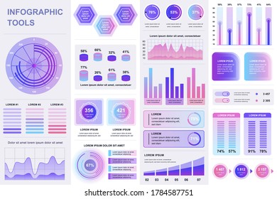 Bundle infographic UI, UX, KIT elements. Different charts, diagrams, workflow, flowchart, timeline, schemes, marketing icons, graphs and bars design template. Vector info graphic and infographics set.