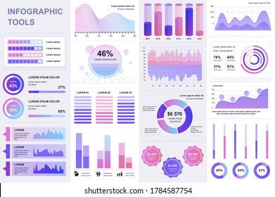 Bundle infographic UI, UX, KIT elements. Different charts, diagrams, workflow, flowchart, timeline, schemes, marketing icons, graphs and bars design template. Vector info graphic and infographics set.