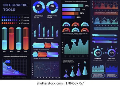 Bundle infographic UI, UX, KIT elements. Different charts, diagrams, workflow, flowchart, timeline, schemes, marketing icons, graphs and bars design template. Vector info graphic and infographics set.