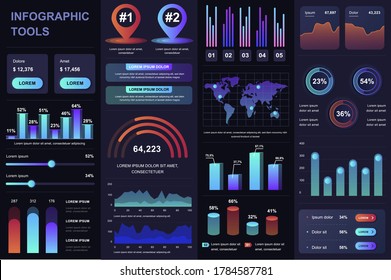 Bundle infographic UI, UX, KIT elements. Different charts, diagrams, workflow, flowchart, timeline, schemes, marketing icons, graphs and bars design template. Vector info graphic and infographics set.