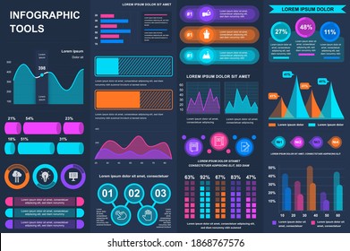 Bundle infographic UI, UX, KIT elements. Different charts, diagrams, workflow, flowchart, timeline, schemes, marketing icons, graphs and bars design template. Vector info graphic and infographics set.