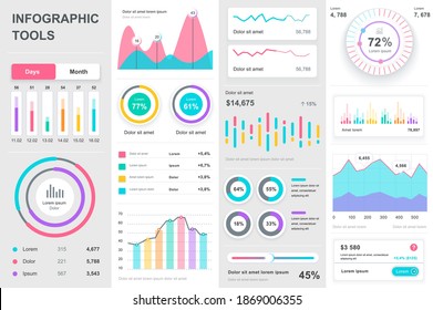 Bundle infographic UI, UX, KIT elements. Different charts, diagrams, workflow, flowchart, timeline, schemes, marketing icons, graphs and bars design template. Vector info graphic and infographics set.