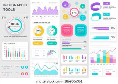 Bundle infographic UI, UX, KIT elements. Different charts, diagrams, workflow, flowchart, timeline, schemes, marketing icons, graphs and bars design template. Vector info graphic and infographics set.