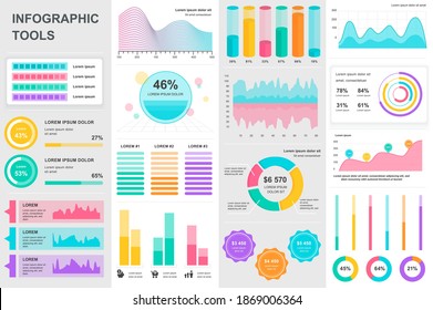 Bundle infographic UI, UX, KIT elements. Different charts, diagrams, workflow, flowchart, timeline, schemes, marketing icons, graphs and bars design template. Vector info graphic and infographics set.