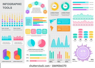 Bundle infographic UI, UX, KIT elements. Different charts, diagrams, workflow, flowchart, timeline, schemes, marketing icons, graphs and bars design template. Vector info graphic and infographics set.