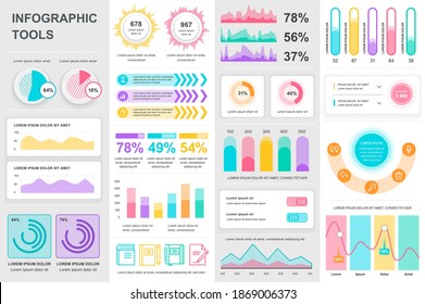 Combina elementos de interfaz de usuario, UX, KIT. Diferentes gráficos, diagramas, flujo de trabajo, diagrama de flujo, escala de tiempo, esquemas, iconos de marketing, gráficos y plantillas de diseño de barras. Juego de infografía e infografía de vectores.