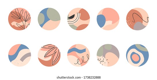 Bundle of insta highlights covers.Modern vector layouts with hand drawn organic shapes and textures.Abstract backgrounds.Trendy design for social media marketing.