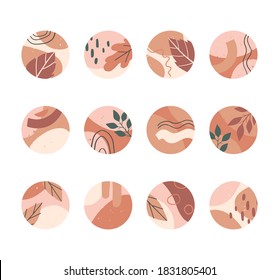 Das Paket mit Highlights deckt ab.Moderne Vektorgrafiken mit handgezeichneten organischen Formen, Pflanzen und Texturen im Herbststil.Abstrakte Hintergründe.Trendy Design für Social Media Marketing.