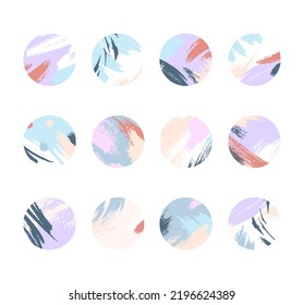 Conjunto de elementos destacados cubiertas de tonos pastel suaves.Diseños vectoriales modernos con pinceladas y texturas de pincel dibujadas a mano.Resumen de antecedentes artísticos.Diseños de moda para el marketing de medios sociales.