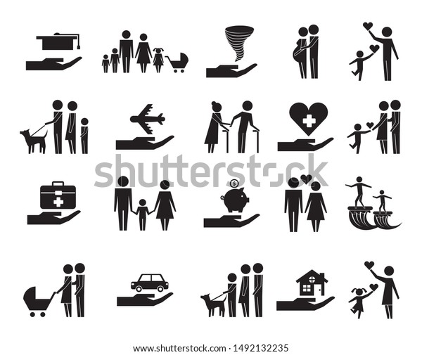 bundle of insurance company icons vector\
illustration design