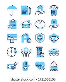conjunto de iconos de conjunto de seguros diseño de ilustración vectorial