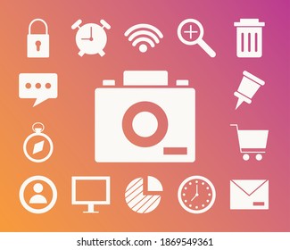 conjunto de iconos de estilo de silueta de conjunto de interfaz diseño de ilustración vectorial