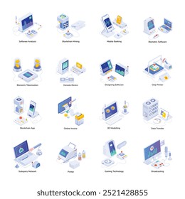 Paket von Internetgeräten Isometrische Symbole

