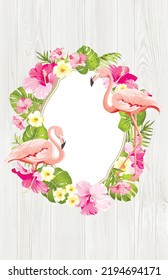 diseño de invitación en grupo con flores tropicales flamencos