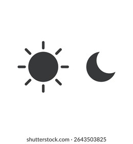 Bundle of isolated sun and moon pictograms, representing celestial objects and day-night symbols in a minimal and clean graphic design