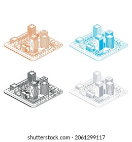 bundle of Isometric city with skyscraper