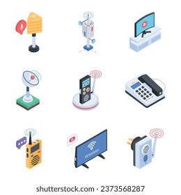 Bundle of Isometric Style Communication Gadgets Icons 

