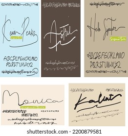 Bundle kevin peake astrid hello signature monica kalint Handwritten alphabet uppercase and lowercase font typeface