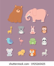 bundle of kids animal icons vector illustration design
