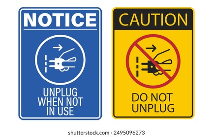 Bundle label sign do not unplugged and please unplug electrical equipment form electric socket in yellow red prohibition and blue instruction sticker