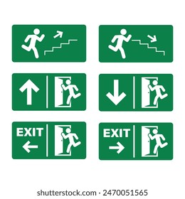Bundle label sign emergency exit with running man pictogram in green rectangle label