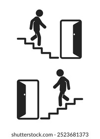 Bundle label sticker dirextion up and down stairs with arrow, isolated emergency exit building sign