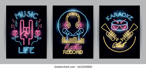 bundle of labels neon lights vector illustration design