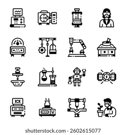 Bundle of Laboratory Equipment Linear Style Icons 
