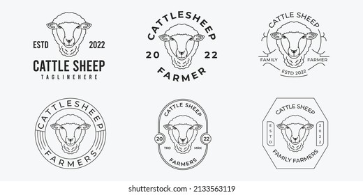 Bundle of Lamb logo line art vector illustration design, set lambs logo elements, badges and design elements