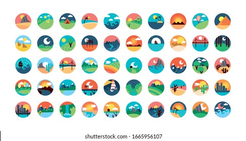 bundle of landscapes set scenes vector illustration design