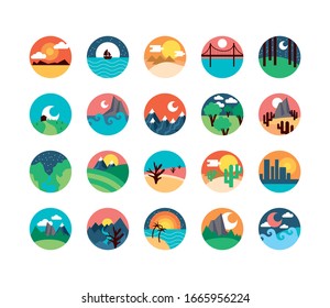 bundle of landscapes set scenes vector illustration design
