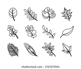 bundle of leafs plants set icons vector illustration design