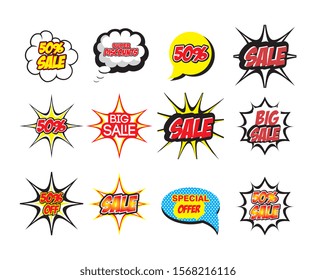 bundle lettering offer style pop art vector illustration design