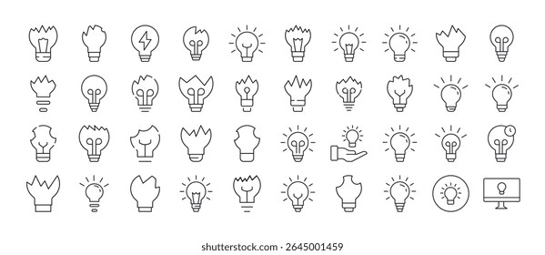 Bundle of Light Related Line Icons. Lamps and Broken Lamps Outline Signs for Graphic and Web Design, Apps, Adverts, Various Cards 