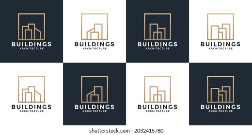 bundle line art buildings logo design contractor architecture