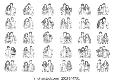 Bundle Line Art Casal foto amor intimamente preto e branco ilustração mão desenhado Clipart