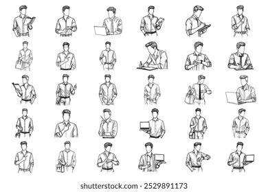 Bundle Line Art Elegant Entrepreneur Men Casual Style Art Black and White Illustration Hand Drawn Clipart