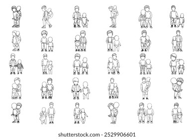 Bundle Line Art Feliz bebê íntimo com amor Irmão Pose Art Preto e branco ilustração mão desenhado Clipart