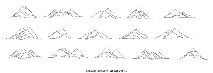 A bundle of Line art mountain icon style	