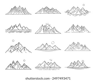 A bundle of Line art mountain vector icon style